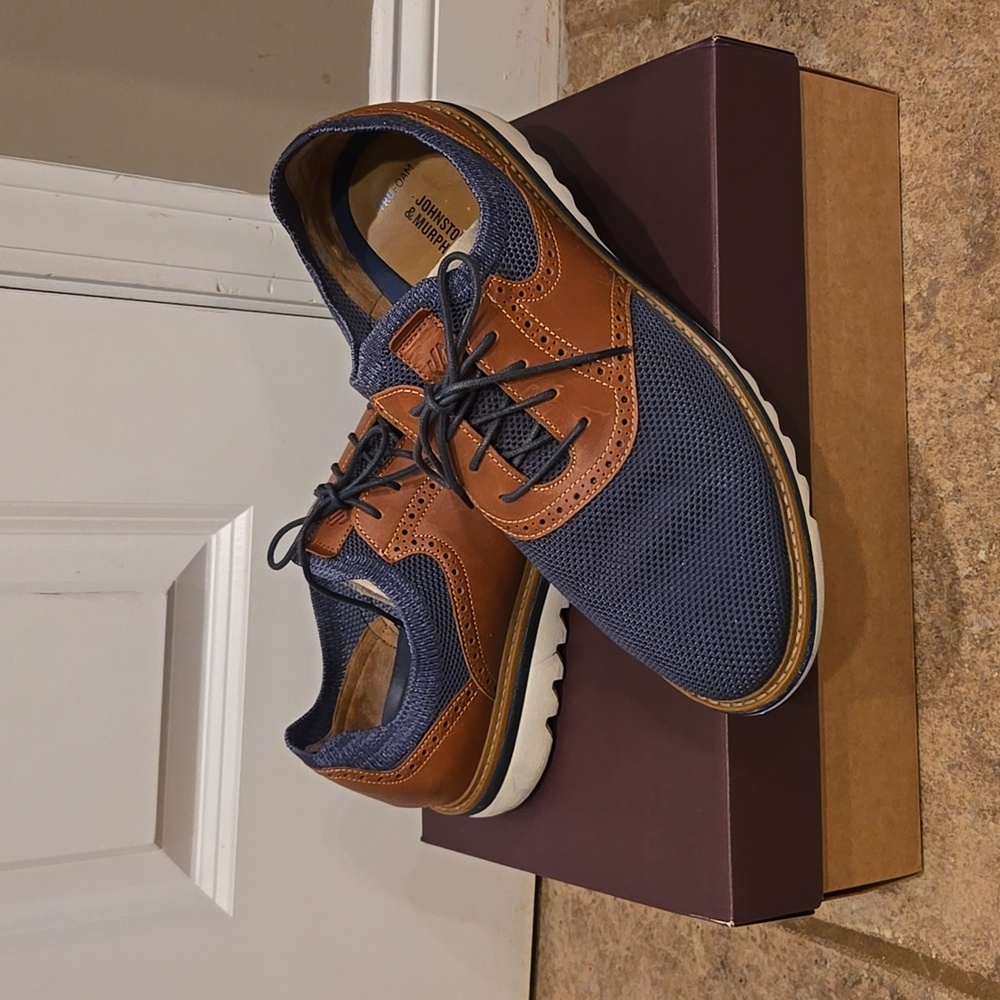 Johnston & Murphy Braydon Knit Saddle Shoes Navy/Tan 11.5 M